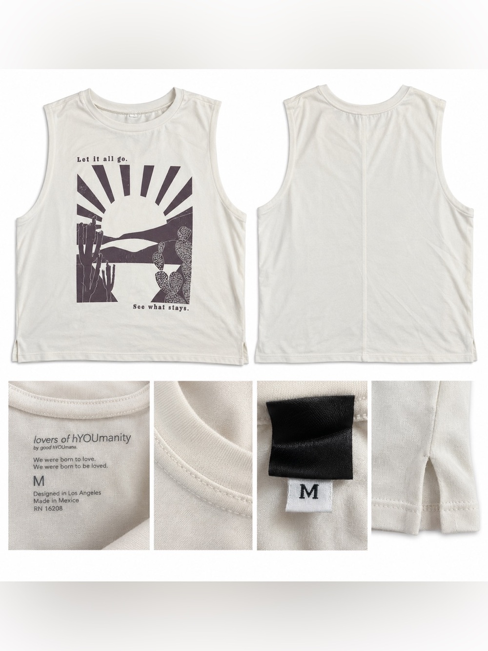 Good hYOUman Lovers of hYOUmanity Women M Graphic Muscle Tank Desert Cactus